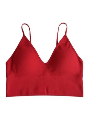 Zenana Outfitters Red Ribbed V-Neck Seamless Bralette